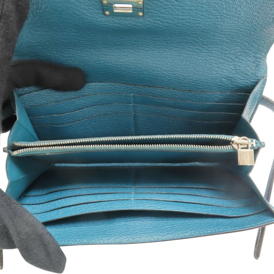 孔雀綠 Chevre山羊皮 Kelly Wallet 兩折長夾 銀扣 D刻【HERMES 愛馬仕】 H051300CK-4