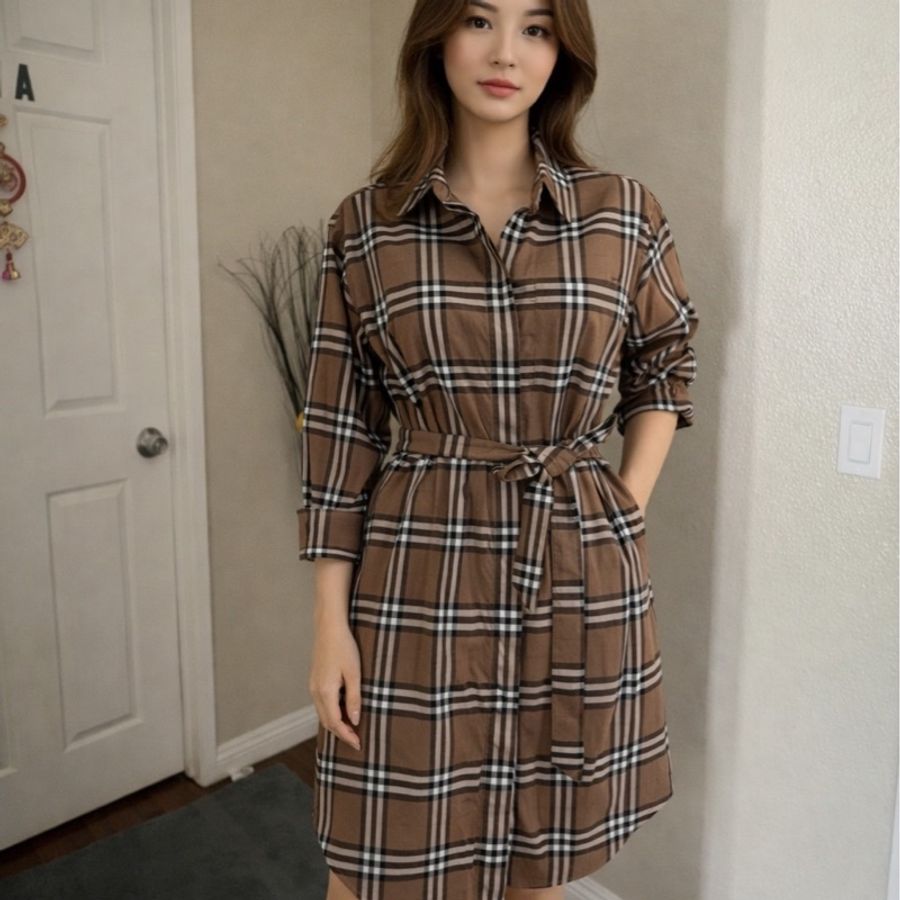 Burberry 專櫃正品經典格紋襯衫洋裝-0