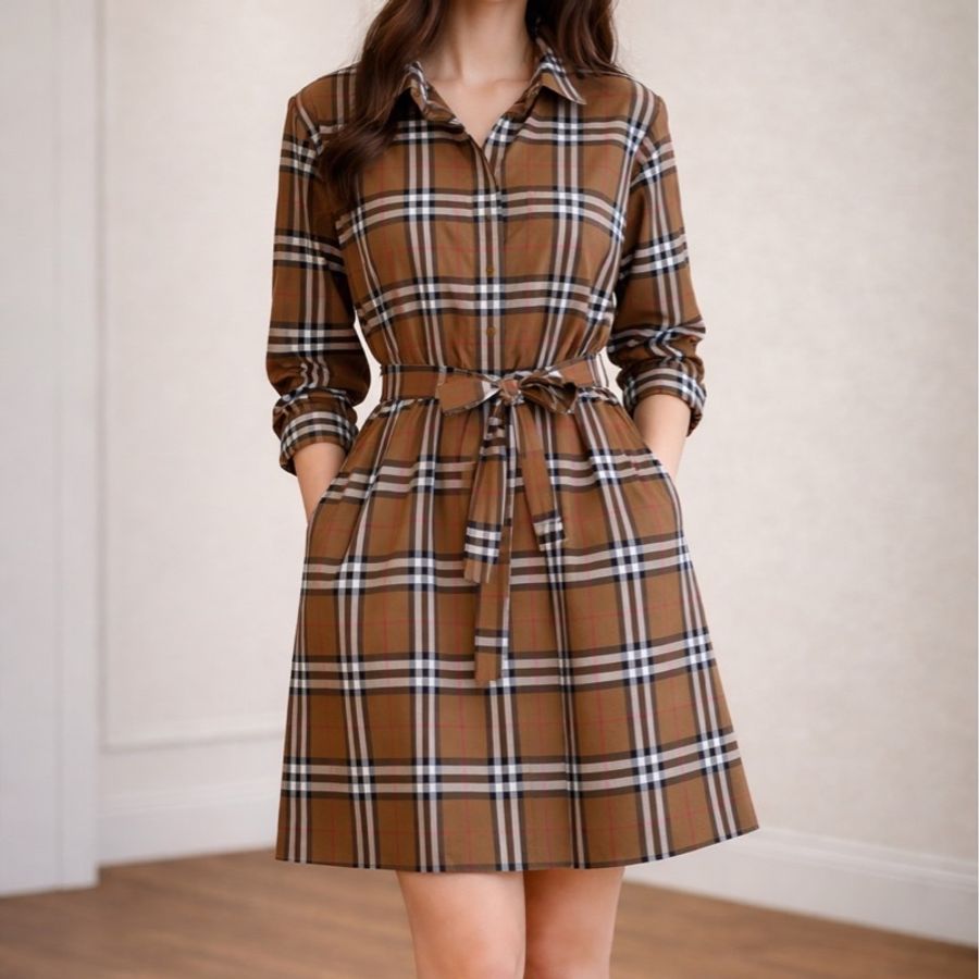 Burberry 專櫃正品經典格紋襯衫洋裝-1
