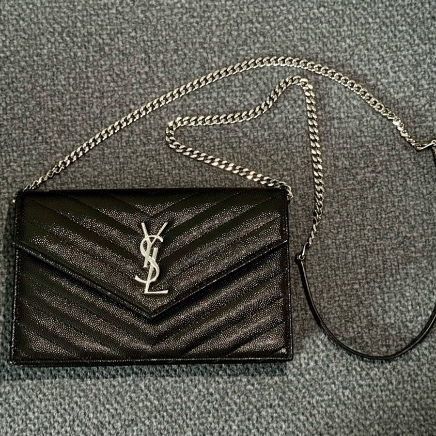聖羅蘭 YSL WOC 粒面皮革信封袋式鏈條錢包/魚子醬/手拿 斜背包-0