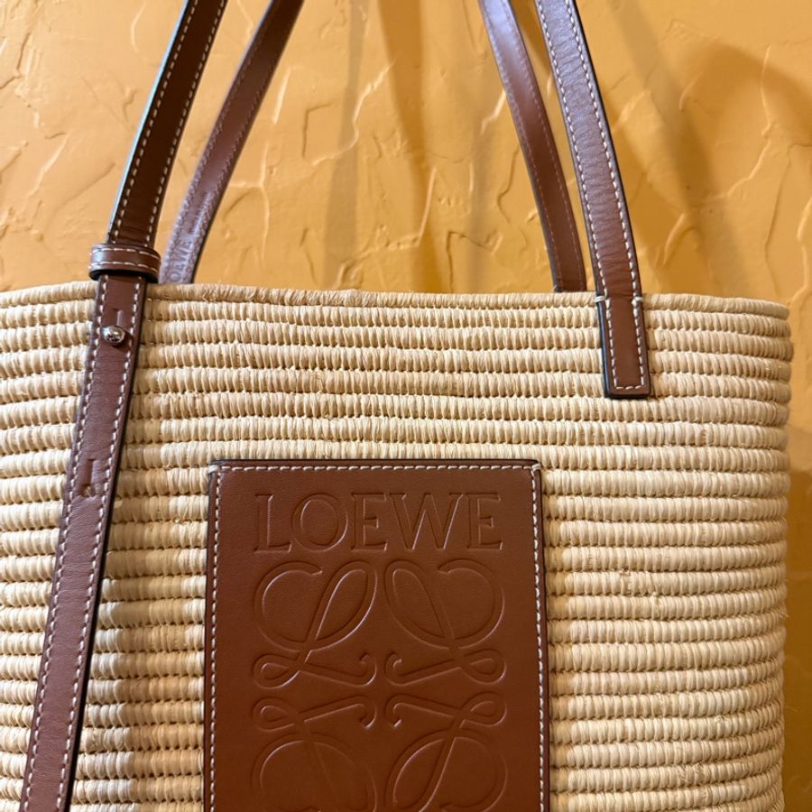 Loewe草編肩背包/手提包 /酒椰纖維 方形 織籃 托特包 編織 草編包 夏天必備-10