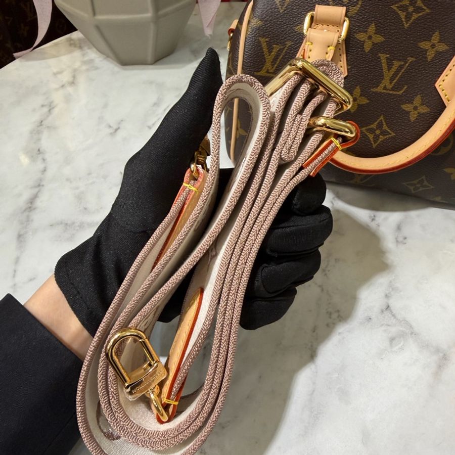 LV 原花SpeedyBandouliere20金釦手提肩斜背波士頓包M46222-9