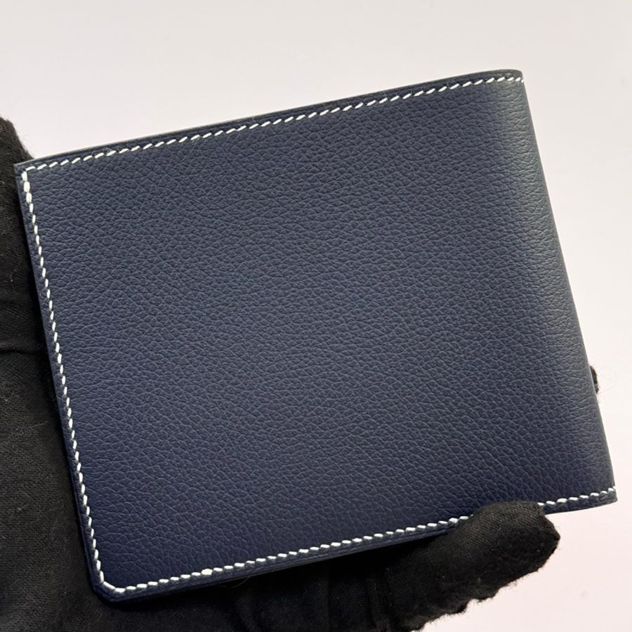 HERMES 愛馬仕 霧霾藍牛皮 PORTEFEUILLE H SELLIER COMPACT短夾 K刻-1