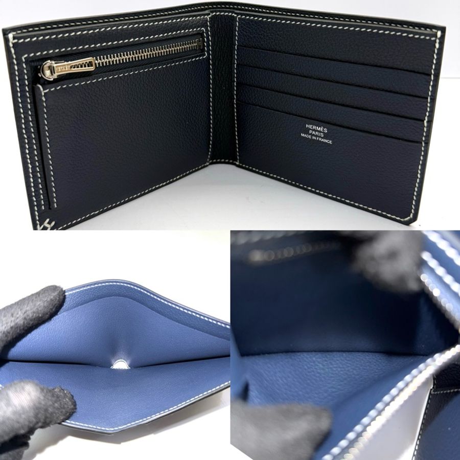 HERMES 愛馬仕 霧霾藍牛皮 PORTEFEUILLE H SELLIER COMPACT短夾 K刻-5