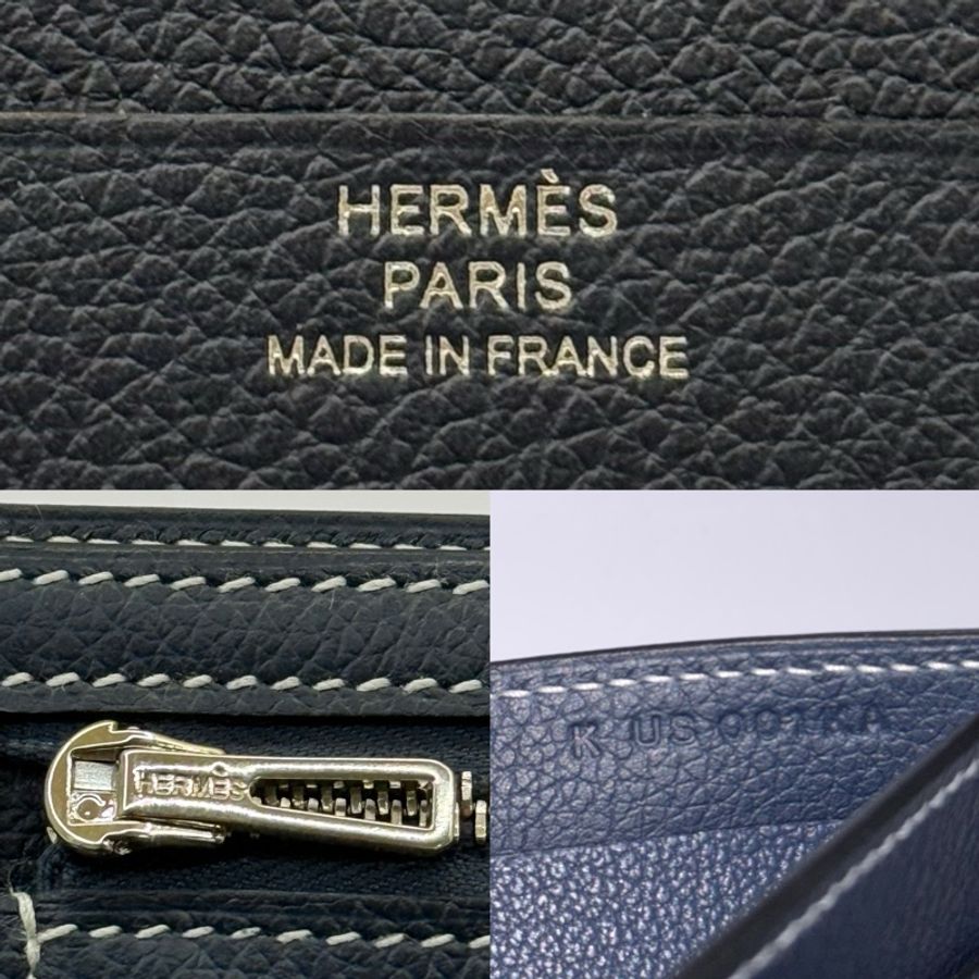 HERMES 愛馬仕 霧霾藍牛皮 PORTEFEUILLE H SELLIER COMPACT短夾 K刻-6