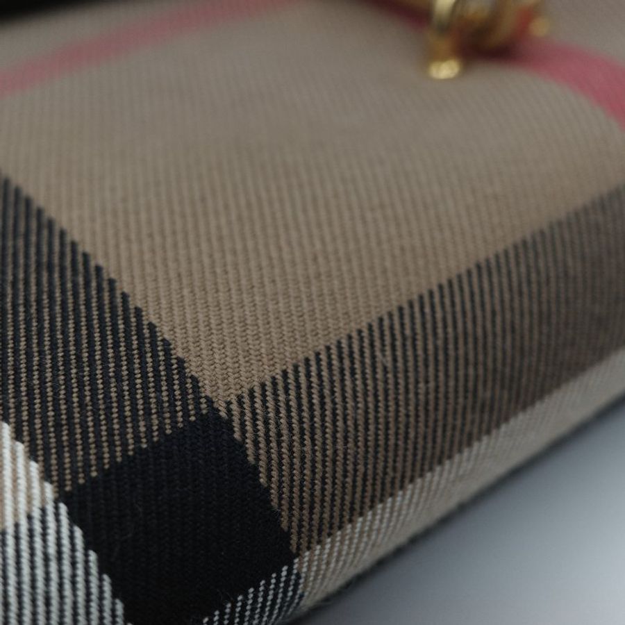Burberry 巴寶莉 Small Macken 經典格紋 棕色牛皮 帆布 小型 斜背包 肩背包 馬鞍包-12