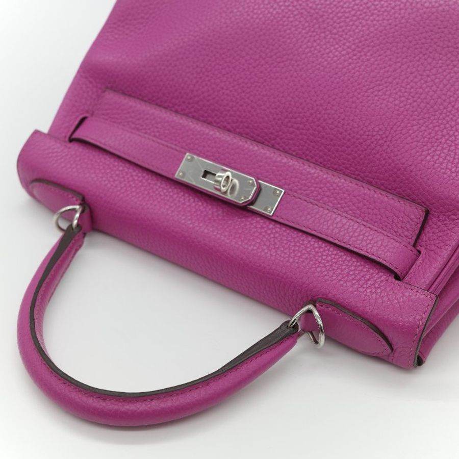 Hermès 愛馬仕 Kelly 28 凱莉 28 玉蘭粉 TOGO 牛皮 銀扣 手提包 斜背 兩用包-8