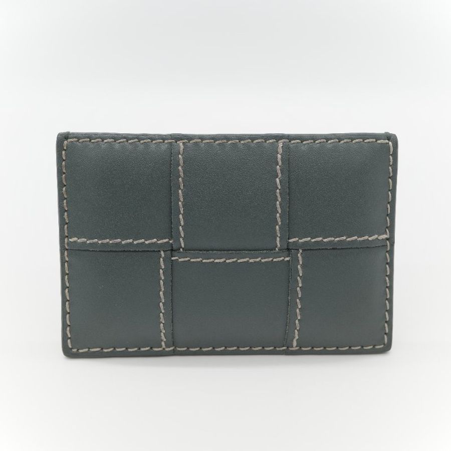 Bottega Veneta 寶緹嘉 Cassette 灰綠色 縫線編織 牛皮 卡片夾-1