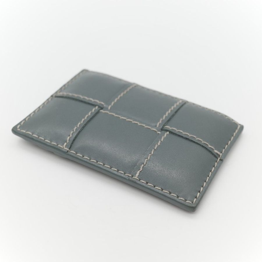 Bottega Veneta 寶緹嘉 Cassette 灰綠色 縫線編織 牛皮 卡片夾-4
