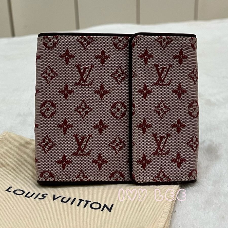 LOUIS VUITTON  Monogram單寧 短夾 櫻桃紅 M92241正品 二手精品-0