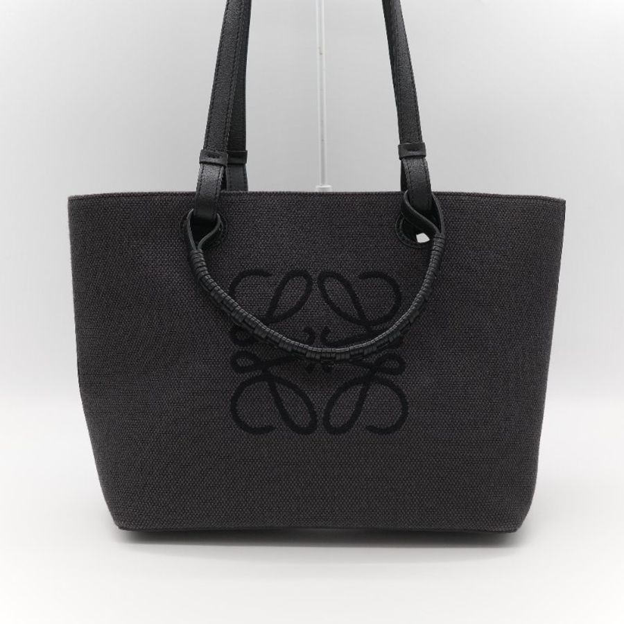 Loewe 羅威 Anagram 碳黑色 Tote Bag 帆布拼皮革 單肩包 手提袋 托特包-2