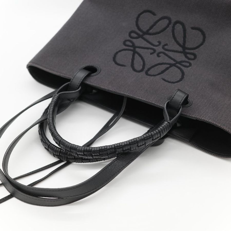 Loewe 羅威 Anagram 碳黑色 Tote Bag 帆布拼皮革 單肩包 手提袋 托特包-17