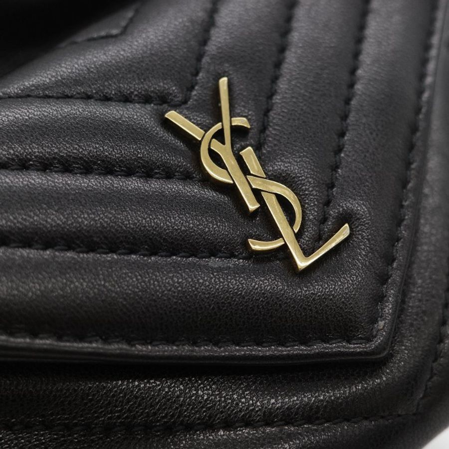 Saint Laurent 聖羅蘭 黑色 山型紋 羊皮 鏈條 束口手袋 斜挎包 水桶包-14