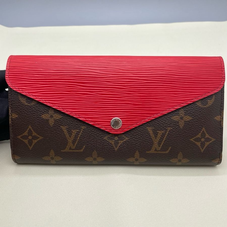 Louis Vuitton/路易威登 Sarah系列 橘色拼老花拼皮長款錢包 尺寸:20×-0