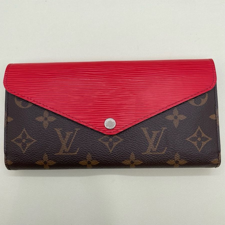 Louis Vuitton/路易威登 Sarah系列 橘色拼老花拼皮長款錢包 尺寸:20×-3