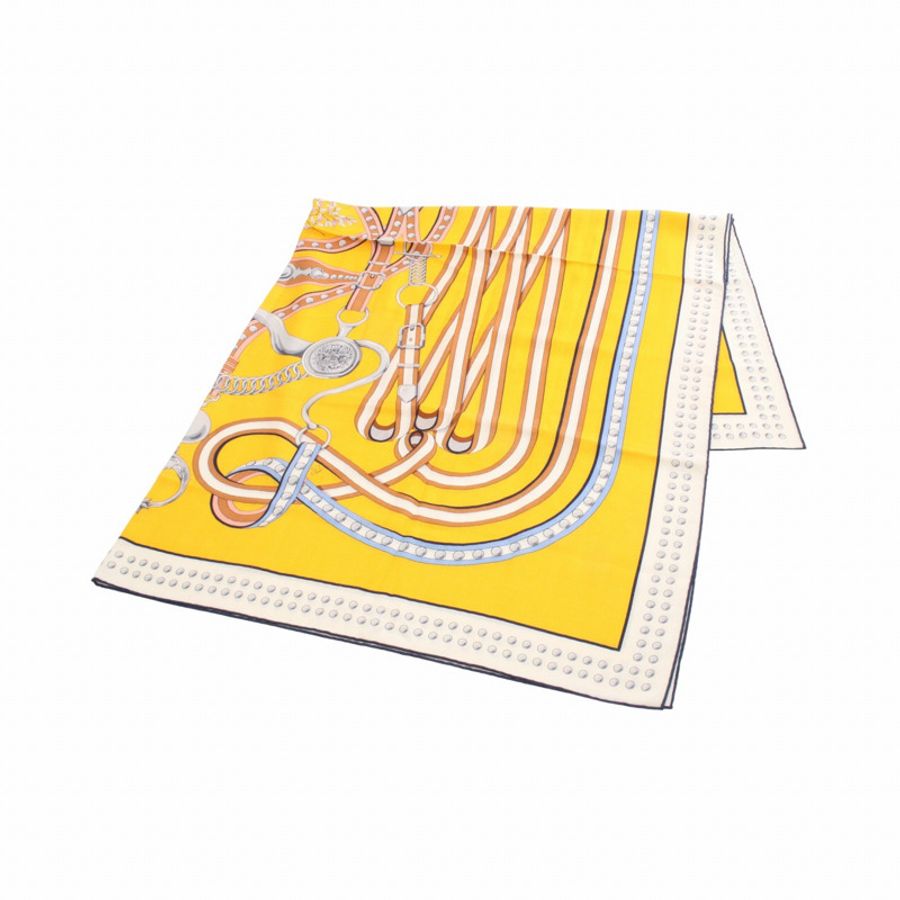 愛馬仕 Carre 140 Grand Tralala 絲巾披肩,真絲羊絨材質,黃色,二手-0