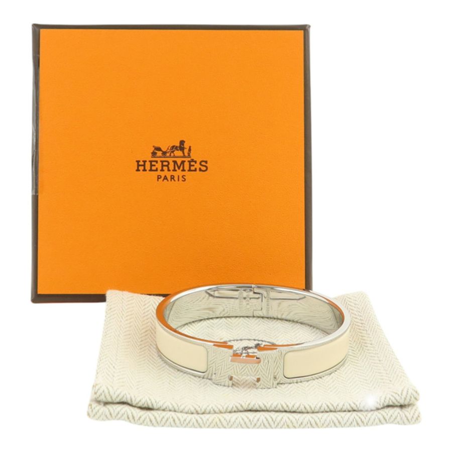 HERMES 琺瑯/金屬Clic H銀扣手鐲-8