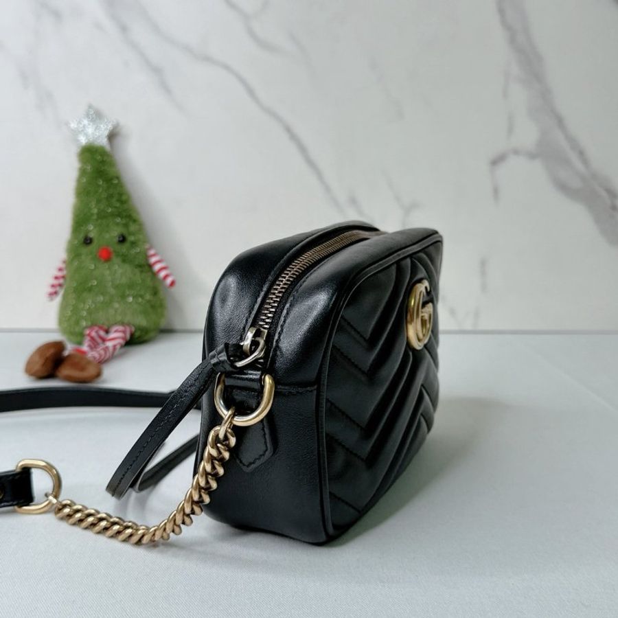 GUCCI Marmont Mini黑金相機包-3