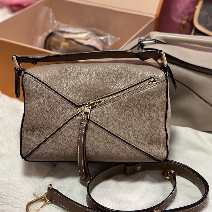 羅意威/Loewe 沙色拼色puzzle幾何包 小號附件防塵和肩帶。-8