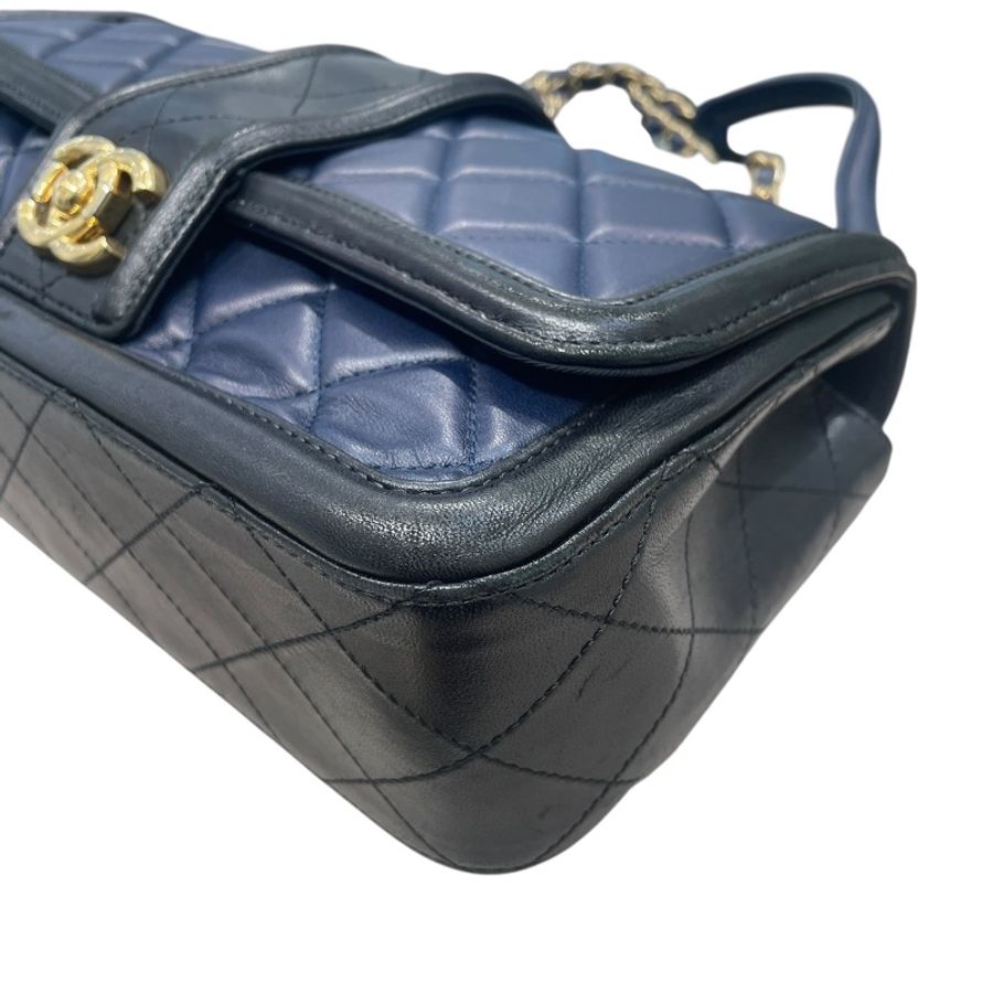 CHANEL 香奈兒 ELEGANT CC 肩背包 羊皮 深藍色 金釦-7