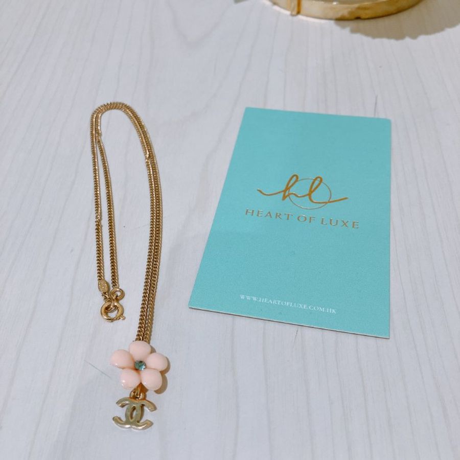 TK1975 Chanel 香奈兒花花和CC字項鍊 Vintage Coco Mark Flower Necklace Blue Crystal x GHW-5