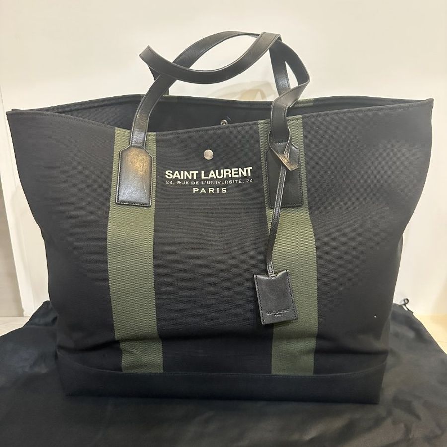 SAINT LAURENT 托特包|大容量帆布拼皮|全新未使用|男女適用✨-0