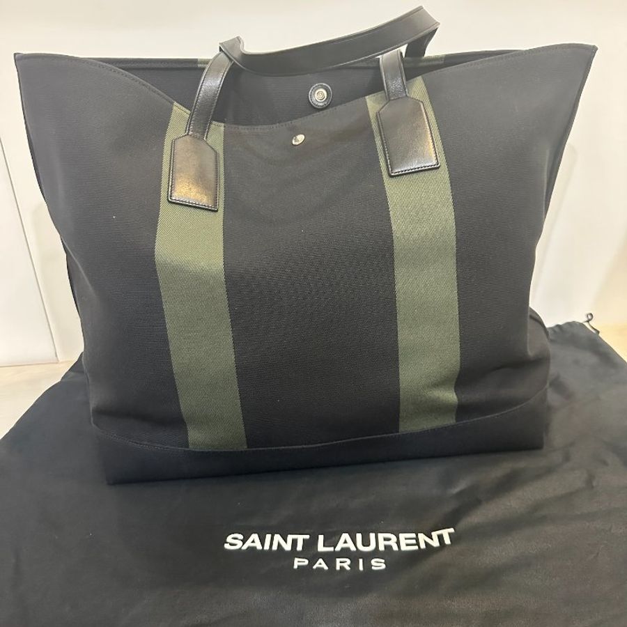 SAINT LAURENT 托特包|大容量帆布拼皮|全新未使用|男女適用✨-2