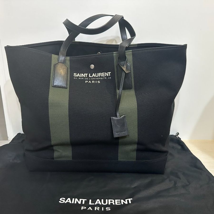 SAINT LAURENT 托特包|大容量帆布拼皮|全新未使用|男女適用✨-3