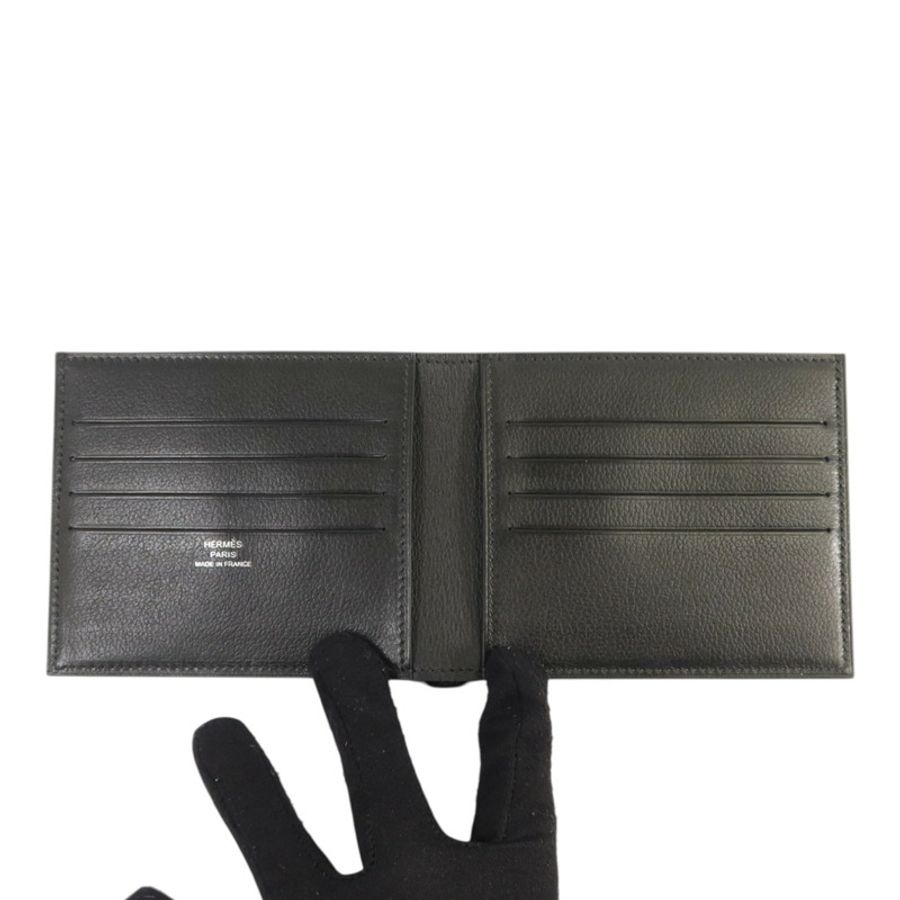 HERMES Evergain皮革Citizen Twill Compact Wallet錢包Noir-5
