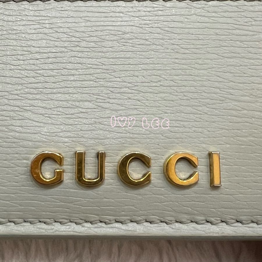 GUCCI 773428 淺藍 水藍 金字LOGO 4卡層 一夾層 卡夾 正品 二手精品-2