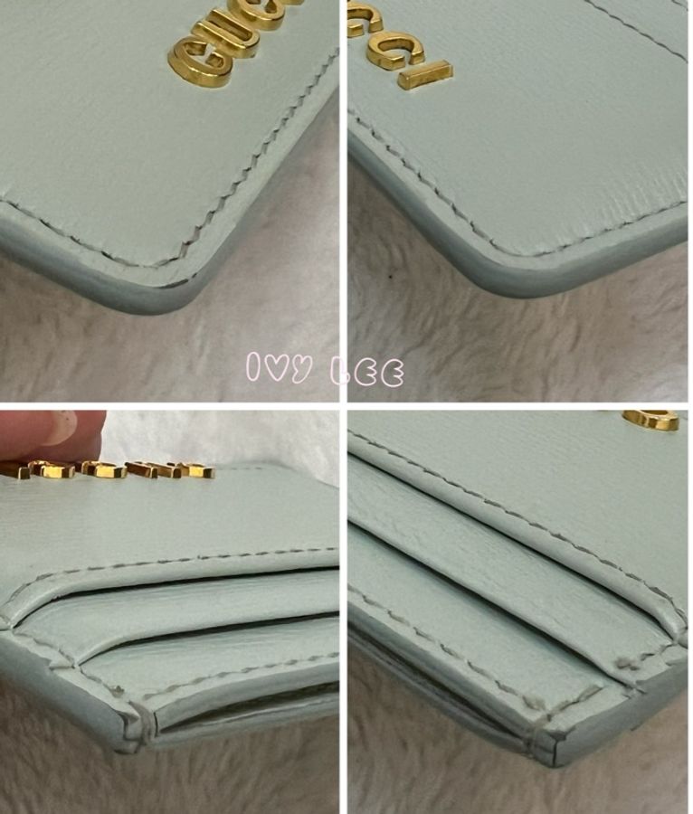 GUCCI 773428 淺藍 水藍 金字LOGO 4卡層 一夾層 卡夾 正品 二手精品-11