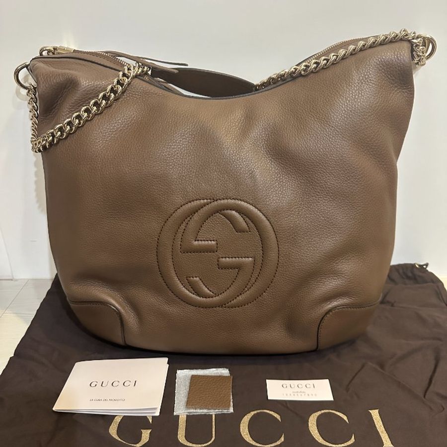 GUCCI Soho 肩背包|焦糖棕|全新未使用|大容量鏈條款|附完整配件✨-0