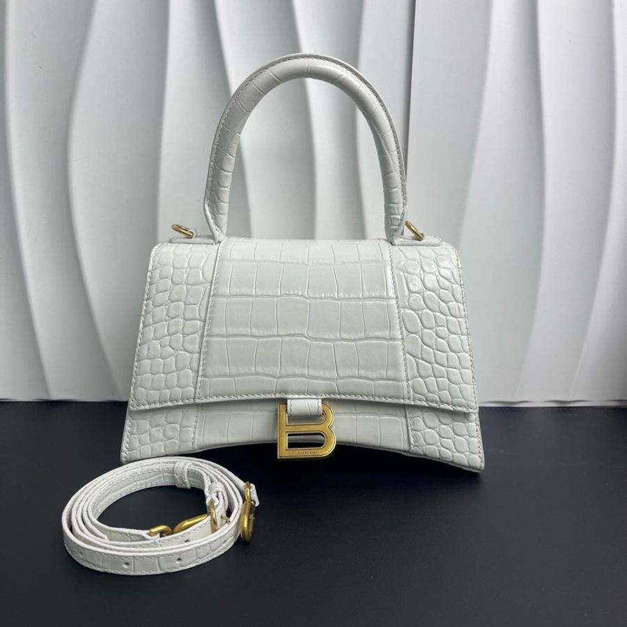 Balenciaga/巴黎世家 白金沙漏 s 金扣 鰐魚壓紋手提斜 挎包常青款 甜酷天花板 手拎肩背-0