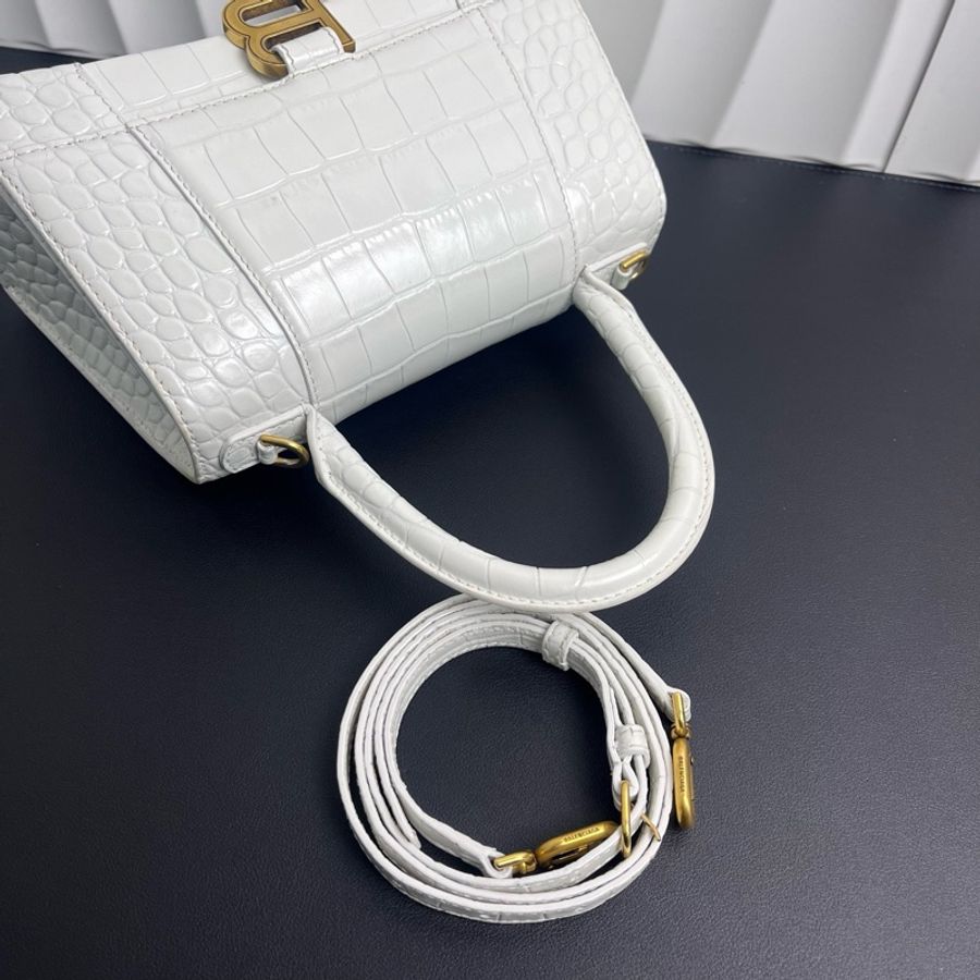 Balenciaga/巴黎世家 白金沙漏 s 金扣 鰐魚壓紋手提斜 挎包常青款 甜酷天花板 手拎肩背-7