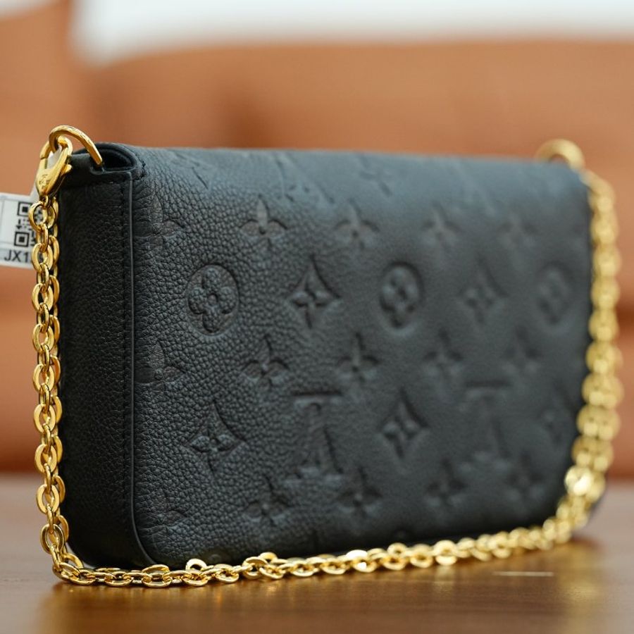 近全新 Louis Vuitton/路易威登  Félicie Pochette三合一黑色壓紋牛皮鏈條斜挎包-9
