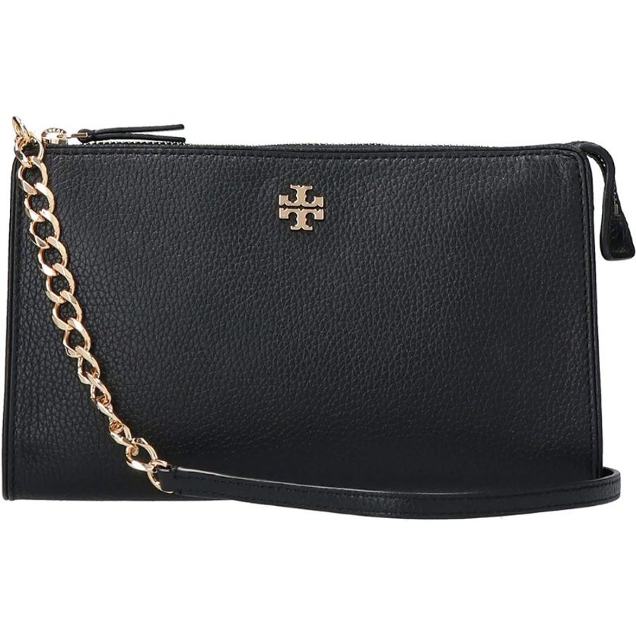 快速出貨!【TORY BURCH】雙T-LOGO皮革拉鍊斜背包-黑色-0
