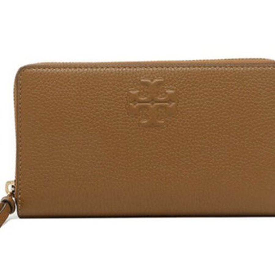 快速出貨!【TORY BURCH】素面皮革拉鍊長夾附證件夾-駝色-0