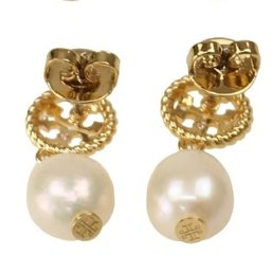快速出貨！【TORY BURCH】珍珠造型雙T-LOGO耳環-玫瑰金-2
