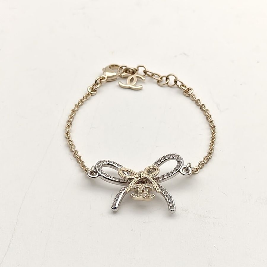 CHANEL 合金25K水鑽蝴蝶結手鏈-0