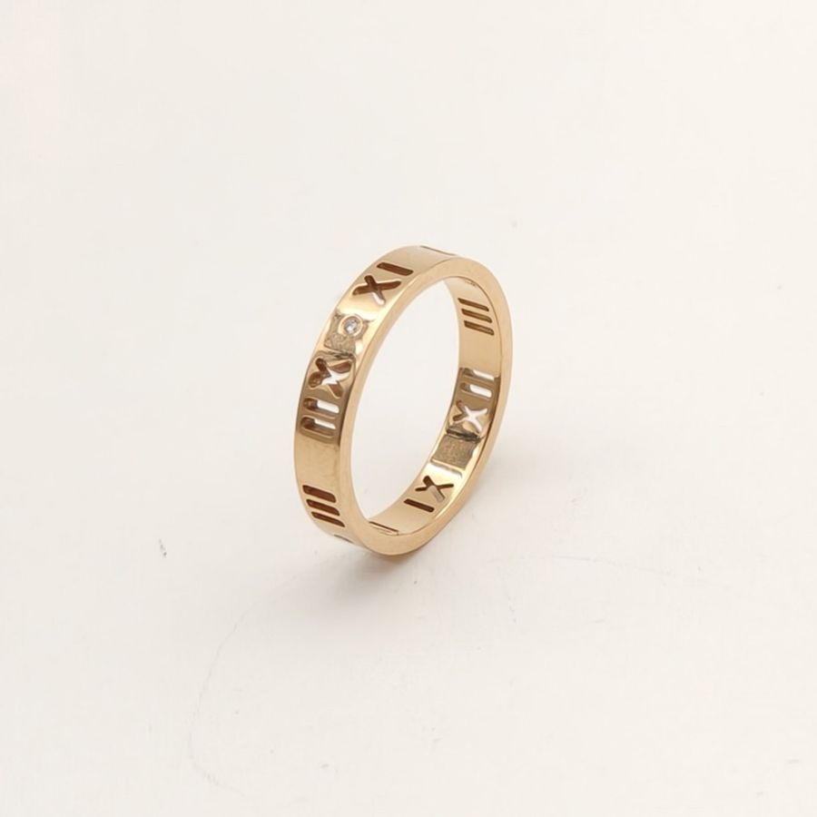 TIFFANY&CO Atlas經典羅馬數字四鑽戒指18K黃金/鑽石51-2