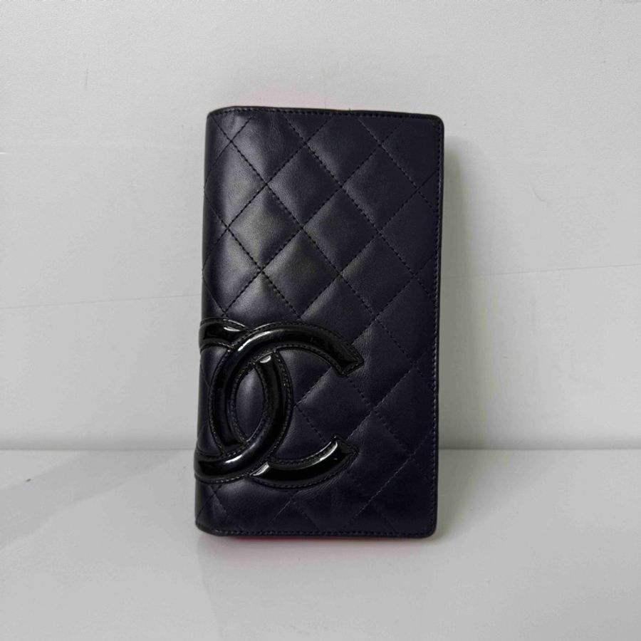 香奈兒/Chanel 黑色羊皮 康鵬對折長錢包 18.5*10.5cm 鐳射14开-0