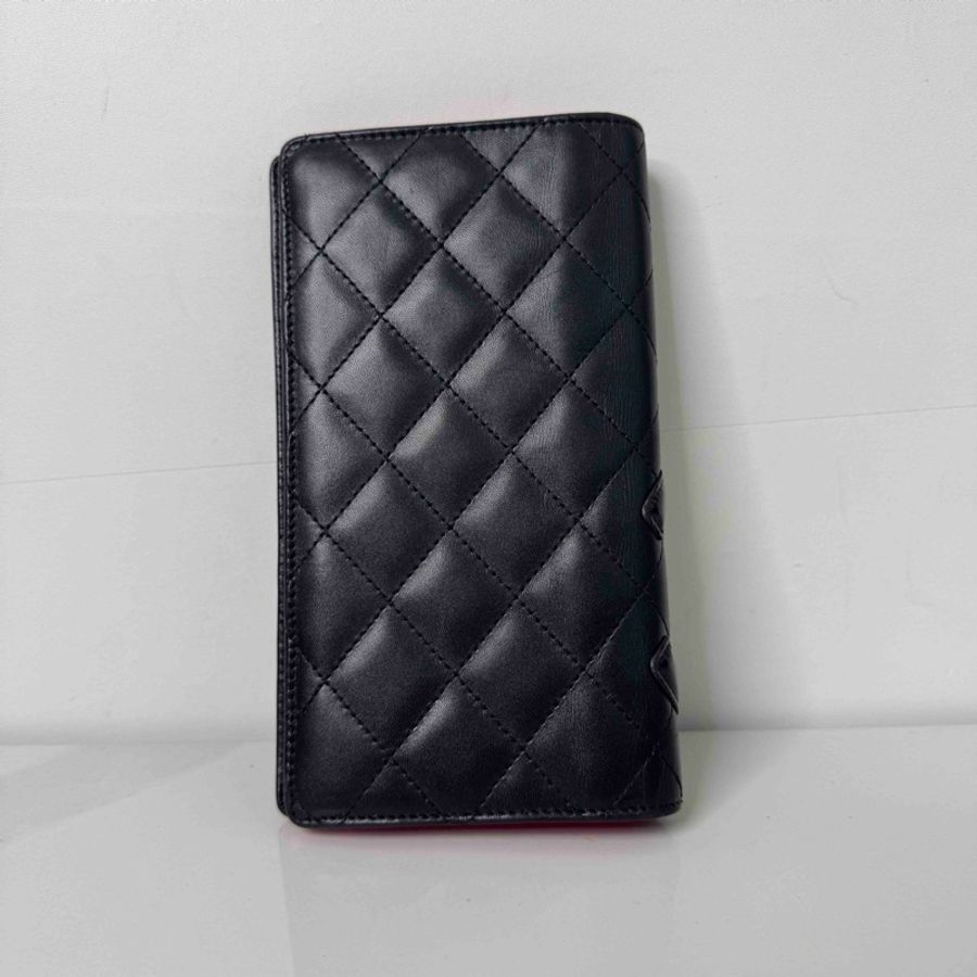 香奈兒/Chanel 黑色羊皮 康鵬對折長錢包 18.5*10.5cm 鐳射14开-1
