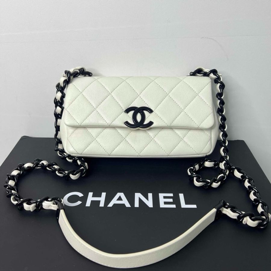 CHANEL香奈兒熊貓色荔枝紋牛皮CF大mini鏈條包 鐳射30開 尺寸:20x12x5cm-0