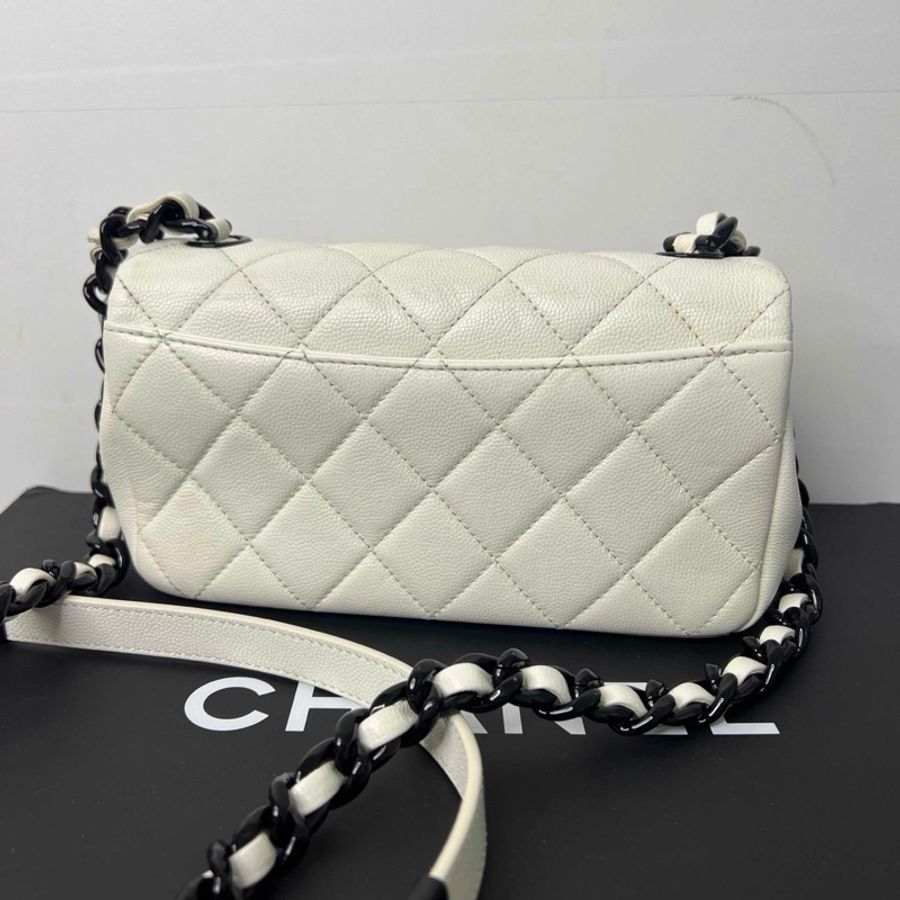CHANEL香奈兒熊貓色荔枝紋牛皮CF大mini鏈條包 鐳射30開 尺寸:20x12x5cm-1