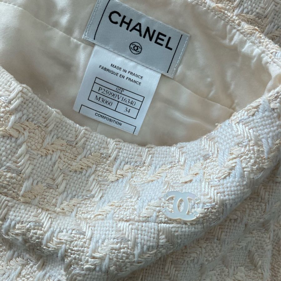 《新歡舊愛》正品CHANEL香奈兒白色經典呢喃優雅氣質裙34-3