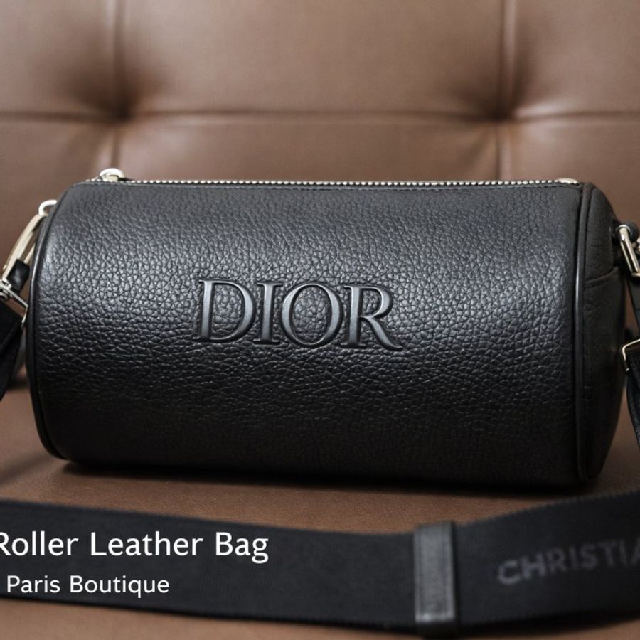 DIOR 迪奧Roller 黑色牛皮圓筒斜背包|Christian Dior 斜背包 男包 全配|巴黎專櫃購入|近新極美品-0