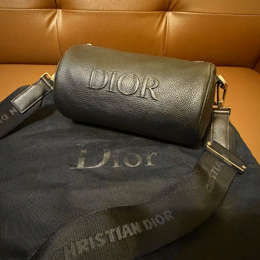 DIOR 迪奧Roller 黑色牛皮圓筒斜背包|Christian Dior 斜背包 男包 全配|巴黎專櫃購入|近新極美品-5