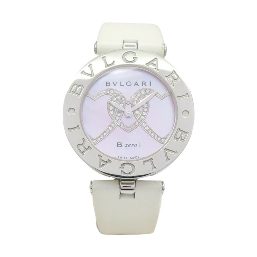 貝殼粉色母貝 錶盤 白色牛皮 錶帶 鑽石 B.ZERO1 腕錶【BVLGARI 寶格麗】 BZ30S-1