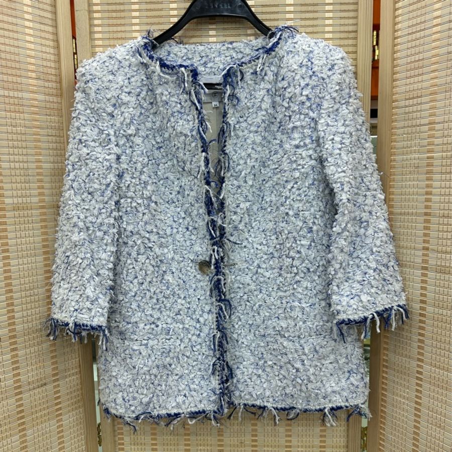 Chanel香奈兒2018瀑布系列藍色亮絲粗花呢流蘇外套 34碼 藍色亮絲滾邊流蘇 宋茜同款-0