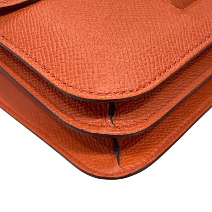 HERMES 愛馬仕 CONSTANCE19肩背包 EPSOM皮革 橘色 銀扣-4